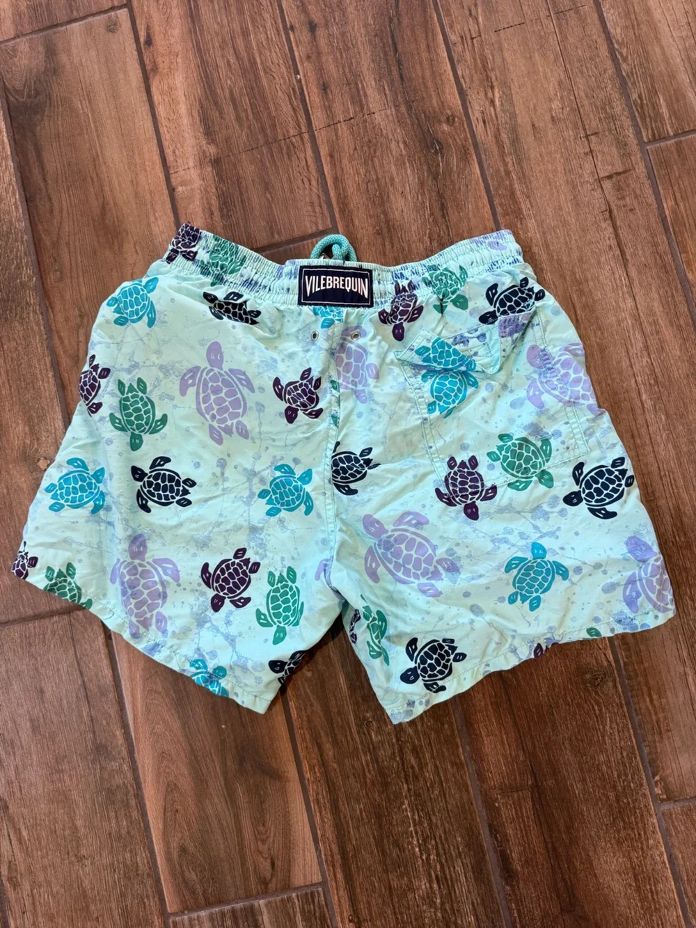 Vilebrequin Mint Swim Trunks with Multicolor Turtle Print